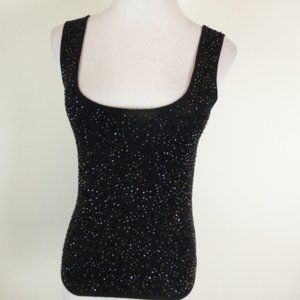 Isda & company black beaded knit top merino wool tank scoop neck S